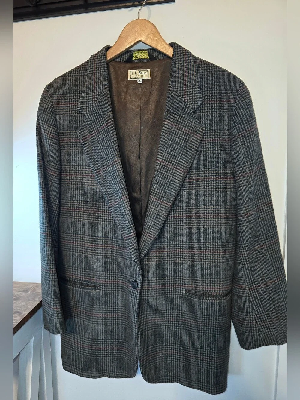 L.L. Bean Vintage Women's Brown and Gray Glen Plaid Sport Coat Blazer Size 12R